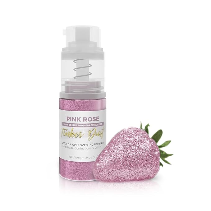 Bakell - Pink Rose Tinker Dust (4g, 1x Mini Spray Pump) Edible Glitter for Food, Desserts, and