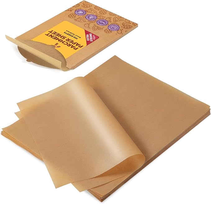 Katbite 16x24 Inch Parchment Paper Sheets, 100Pcs Non-Stick Precut Baking Parchment, Unbleached