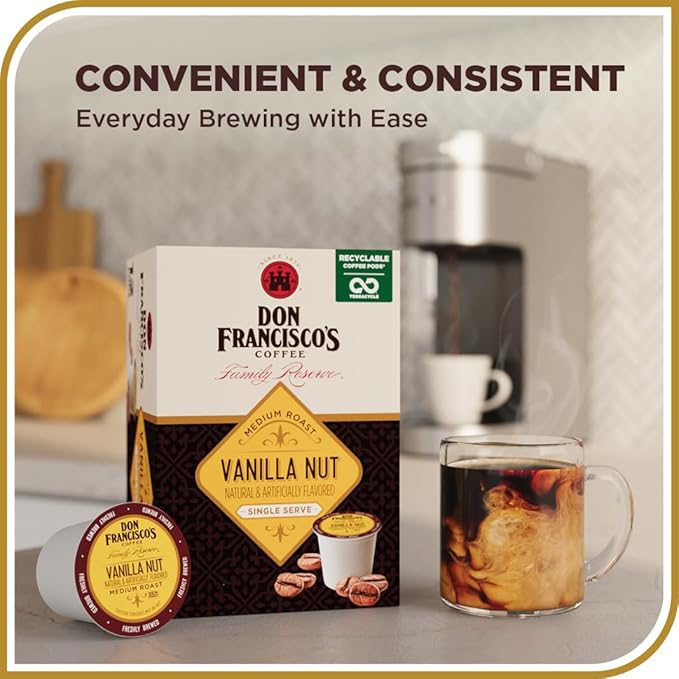 Don Francisco's Vanilla Nut Flavored Coffee - 100 K-Cup Compatible Single-Serve Pods - 100% Arabica
