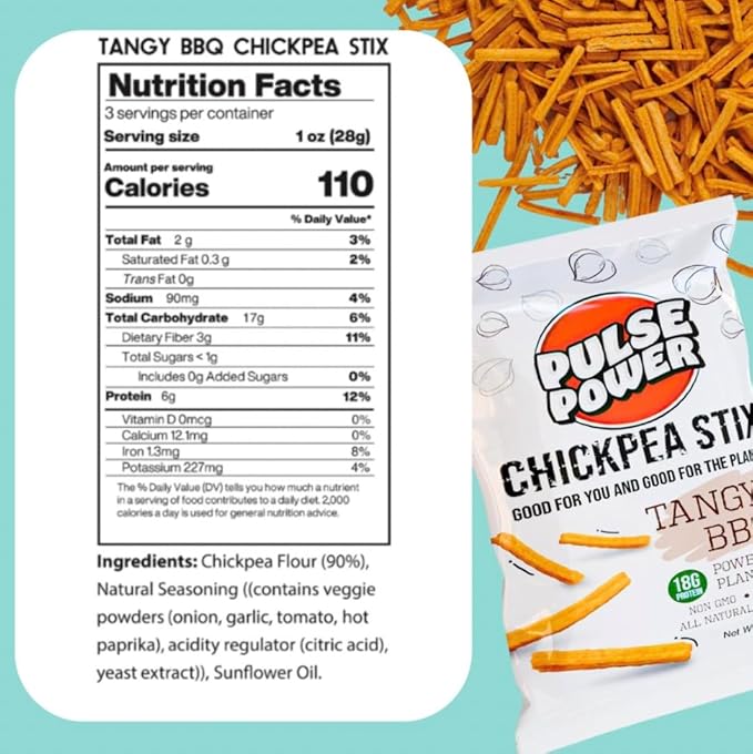 Pulse Power Chickpea Stix - Crunchy Snacks, High Protein, Gluten Free, Non-GMO, Vegan (3 pack, 3