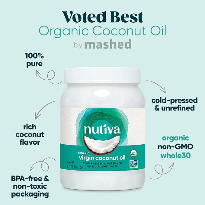 Nutiva Organic Coconut Oil 54 fl oz, Cold-Pressed, Unrefined Cooking Oil, Natural Hair Oil, Skin