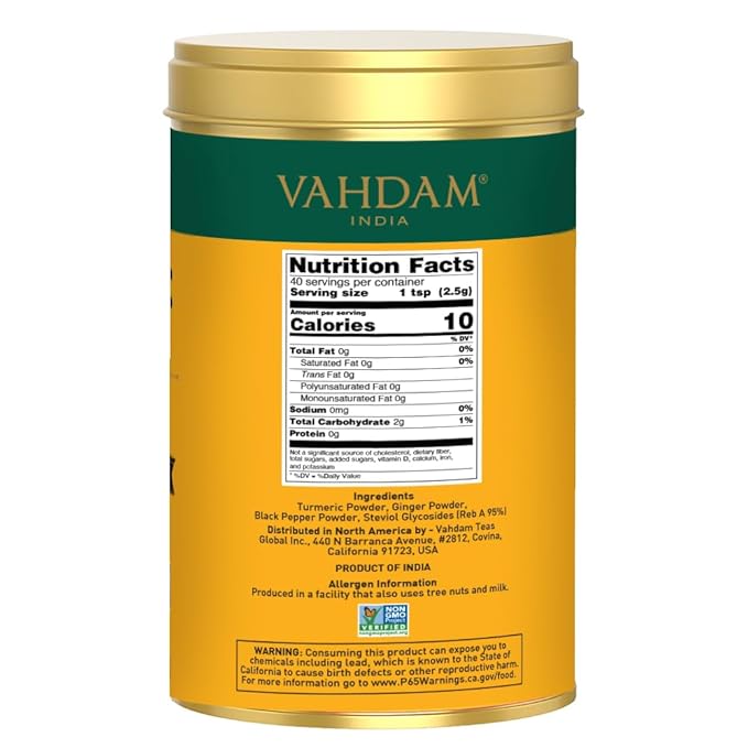 VAHDAM, Golden Milk Powder/Turmeric Ginger Latte Mix (100g, 40 Cups) Caffeine-Free | Powerful