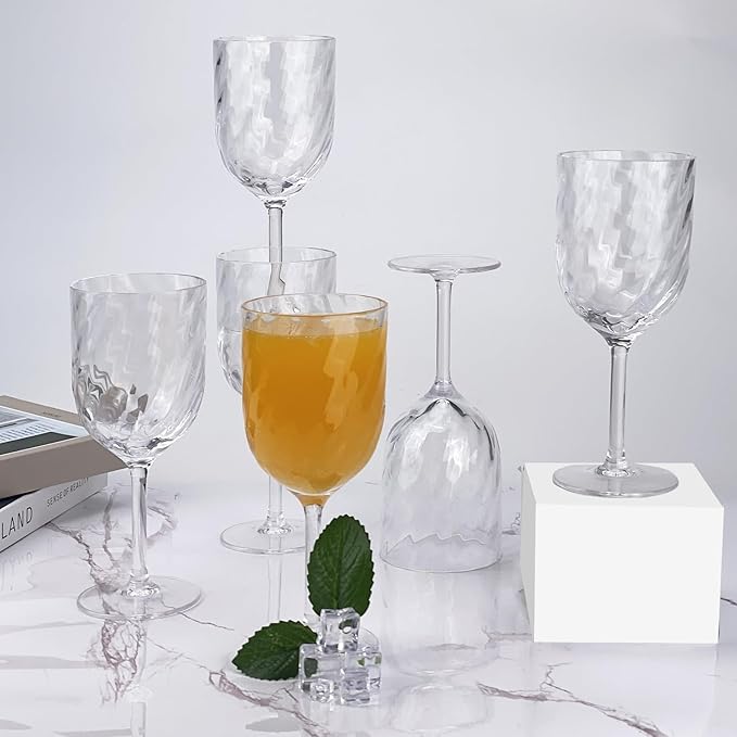 Yalin Set of 6 Unbreakable 12 oz Acrylic Plastic Wine and Water Tumbler Stackable Goblets. (Clear
