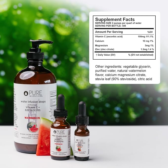 Pure Inventions - Watermelon Water Infusion Drops - Antioxidants, Vitamin C & Electrolytes - Health