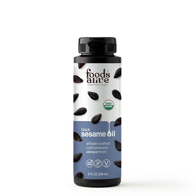 Foods Alive USDA Organic Black Sesame Seed Oil, Artisan Cold-Pressed, non-gmo, vegan, gluten free