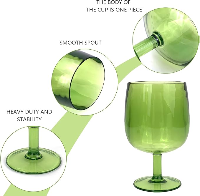 Yalin Set of 6 Unbreakable 12 oz Acrylic Plastic Wine and Water Tumbler Stackable Goblets. (Green