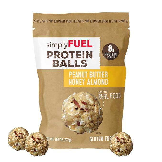 simplyFUEL Whole Food Protein Balls with Probiotics - Peanut Butter Honey Almond Snacks - 8g