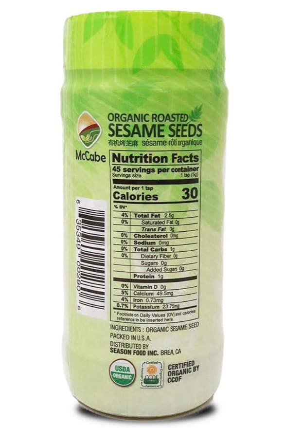 McCabe Organic Roasted Sesame, 8oz, USDA Organic Certified, CCOF Certified Organic, Roasted &