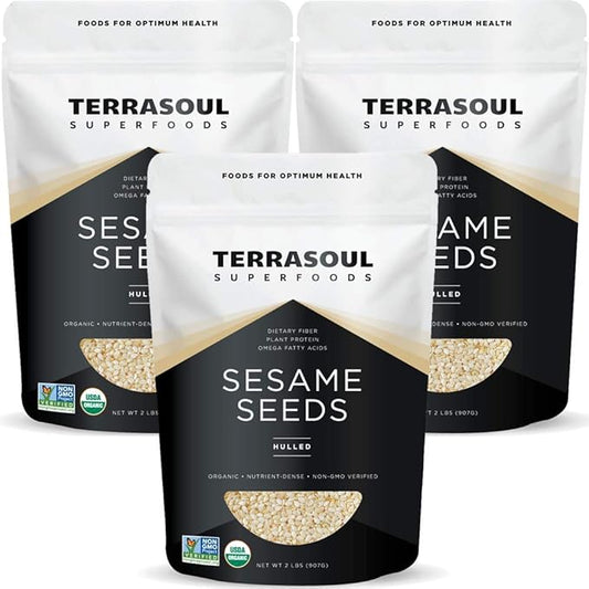 Terrasoul Superfoods Organic Hulled Sesame Seeds, 6 Lbs (3 Pack) - Perfect for Tahini | Gluten-free