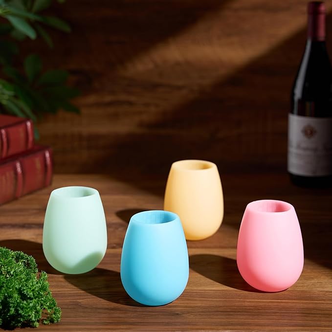 Silicone Wine Glasses – Set of 4 Pastel Colors, 12 oz – Break-Resistant, Flexible & Shatterproof