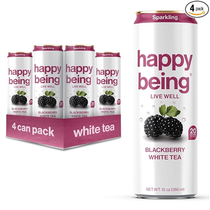 Happy Being Sparkling Nutrient-Rich Blackberry Citrus White Tea – Infused with Turmeric