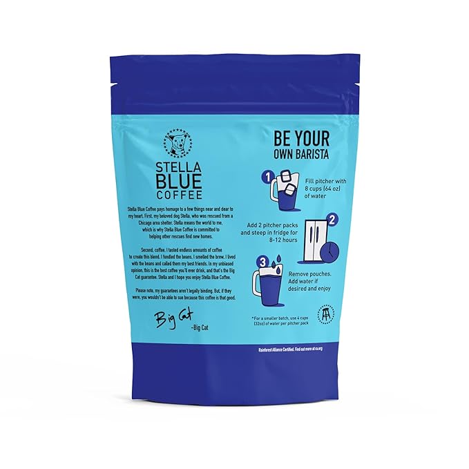 Stella Blue Cold Brew Coffee Packets, Electric Avenue Blend, Dark Roast Ground Coffee, Toffee, Dark