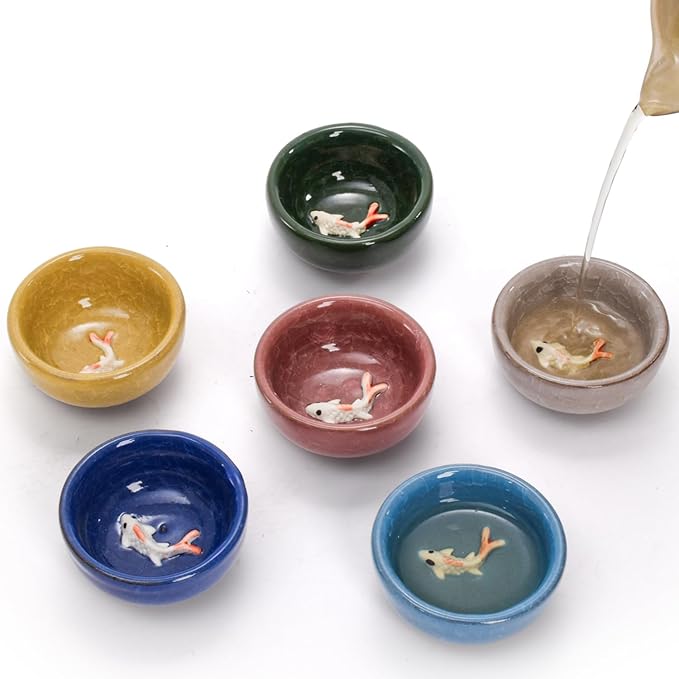 Foraineam 12 Pieces Ceramic Sake Tea Cups, Korean Soju Shot Glasses Sets, 1 oz / 30ml Tiny Sake