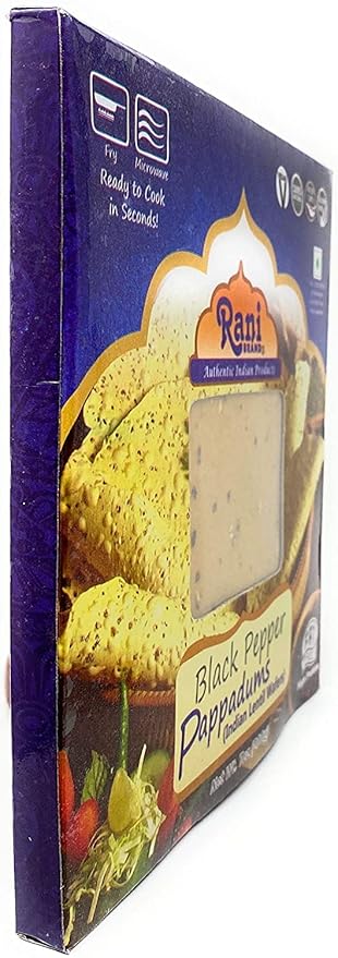 Rani Pappadums (Indian Lentil Wafer Snack) Black Pepper Papad 7oz (200g) Approximately 15pc, 7