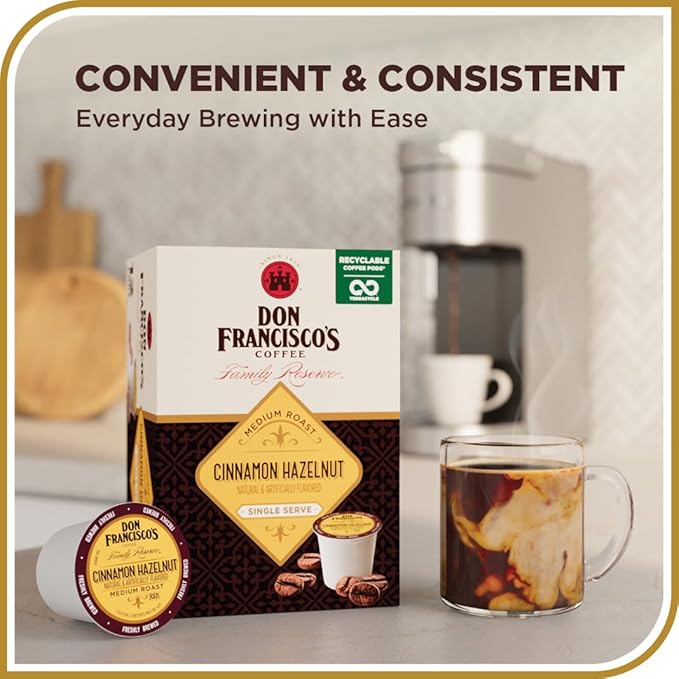 Don Francisco's Cinnamon Hazelnut Medium Roast Coffee - 55 K-Cup Compatible Single-Serve Pods