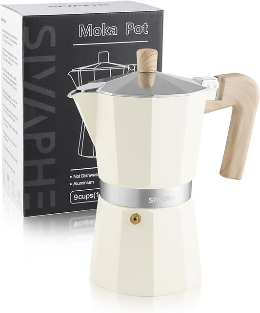 Sivaphe Aluminum Moka Pot 9 Espresso Cups, Percolator Espresso and Coffee Maker, Portable Stovetop