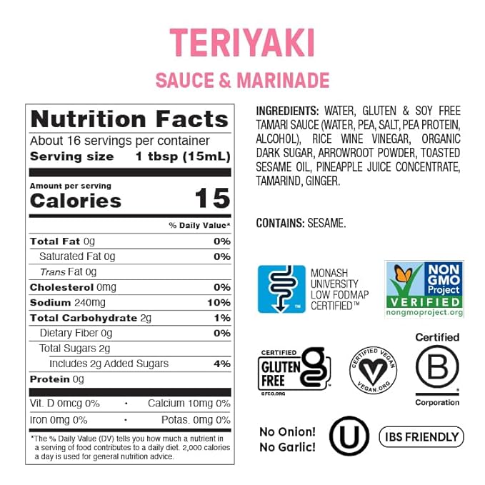 Fody Foods No Soy Teriyaki Sauce & Marinade, 8.5 Oz, Garlic and Onion Free, Low FODMAP Certified