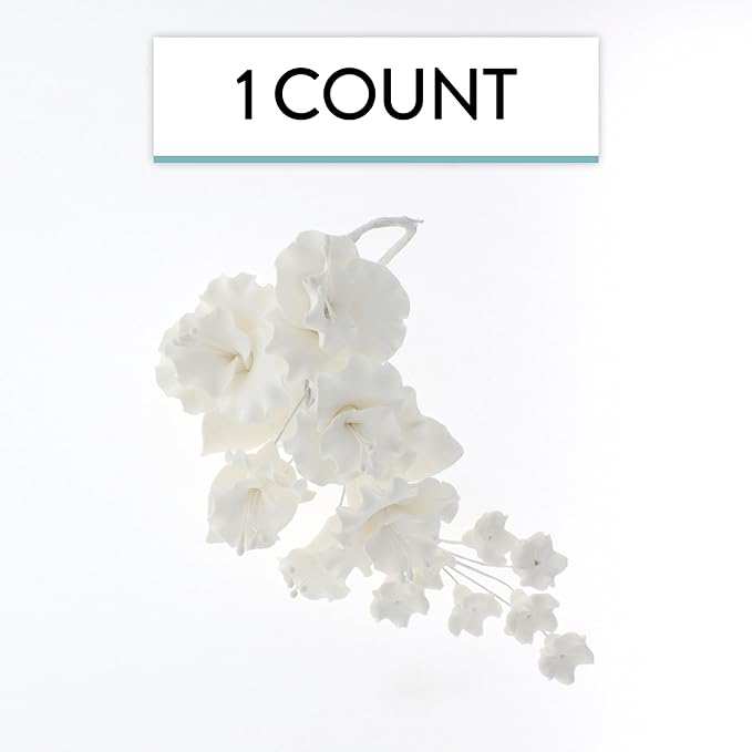 Sugar Blossom Cake Spray – Gumpaste Flowers for Cake Decorating – White Cherry Blossoms with Green
