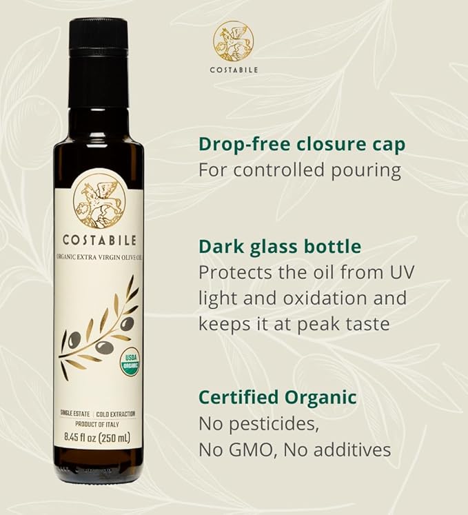 Extra Virgin Olive Oil Cold Pressed Organic. High polyphenol olive oil from Puglia Italy. Fresh