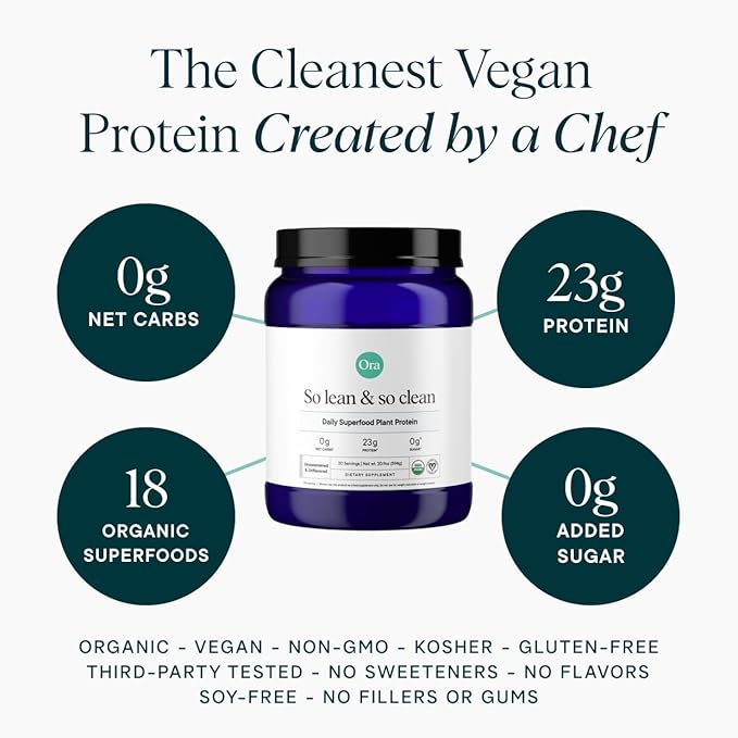 Ora Organic Vegan Protein Powder - 23g Plant Based Pea Protein + Superfood for Women and Men