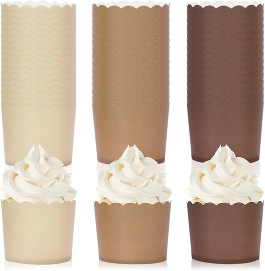 Whaline 120Pcs Brown Paper Baking Cups Scalloped Edge Cupcake Wrappers Gradient Brown Cupcake