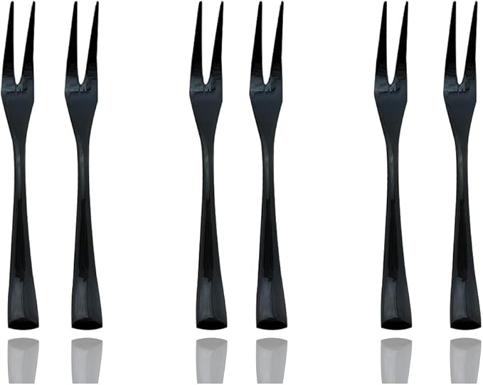 JASHII 18/10 Stainless Steel 6 Piece Mirror Polished Black Steak Fruit Fork Black Server Utensil
