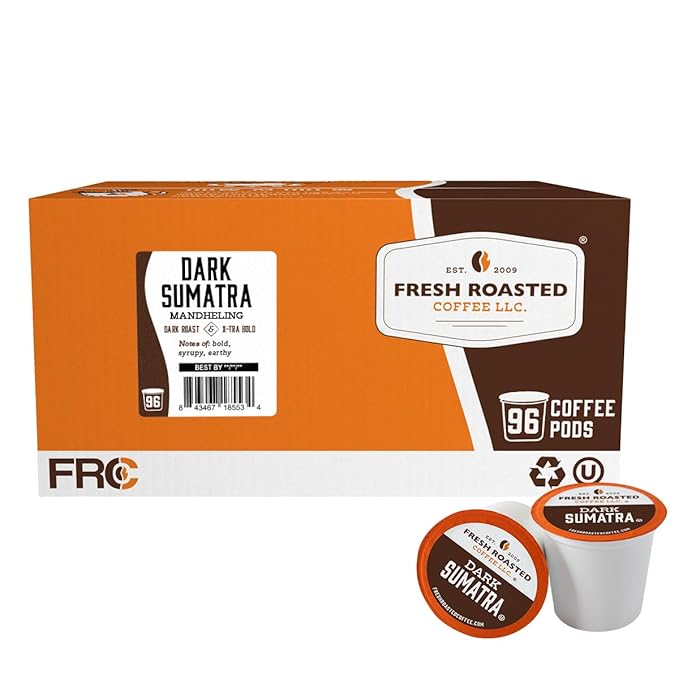 Fresh Roasted Coffee, Dark Sumatra Mandheling | 100% Single Origin | Dark Roast, 96 Pods for K Cup