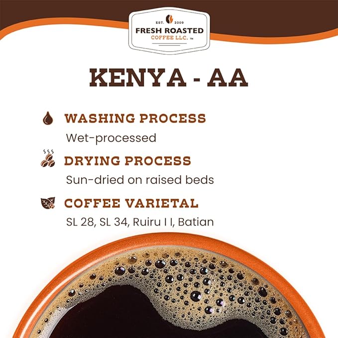 Fresh Roasted Coffee, Kenya AA, 5 lb (80 oz), Med-Dark Roast, Kosher, Whole Bean