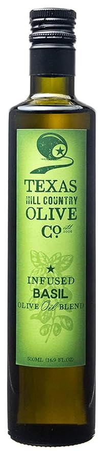 Texas Hill Country Olive Co Basil Infused Olive Oil - Cold Pressed Gourmet EVOO Olive Oil - Great