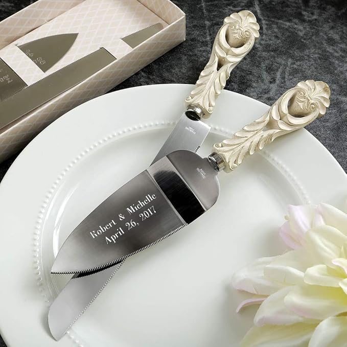 GIFTS INFINITY® Personalized Wedding Cake Knife and Server Set Free Engraving (2464) - Valentine's