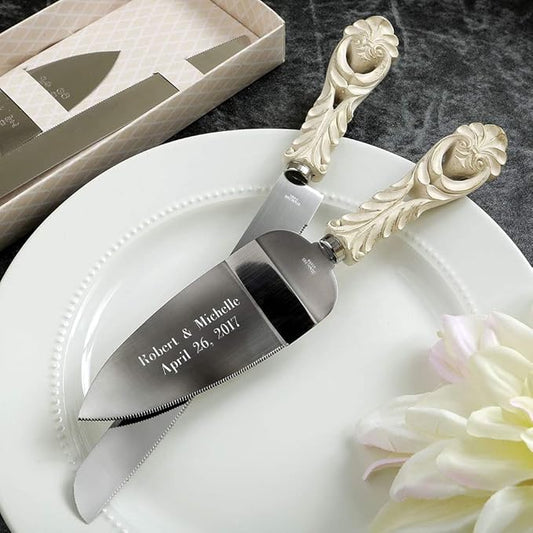 GIFTS INFINITY® Personalized Wedding Cake Knife and Server Set Free Engraving (2464) - Valentine's