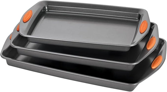 Rachael Ray Nonstick Bakeware Set with Grips, Nonstick Cookie Sheets / Baking Sheets - 3 Piece