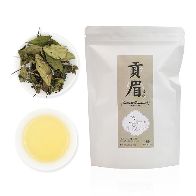 iTeaworld Gongmei White Tea Spring Harvest - Premium Chinese Tea from Fuding Fujian, Low Caffeine