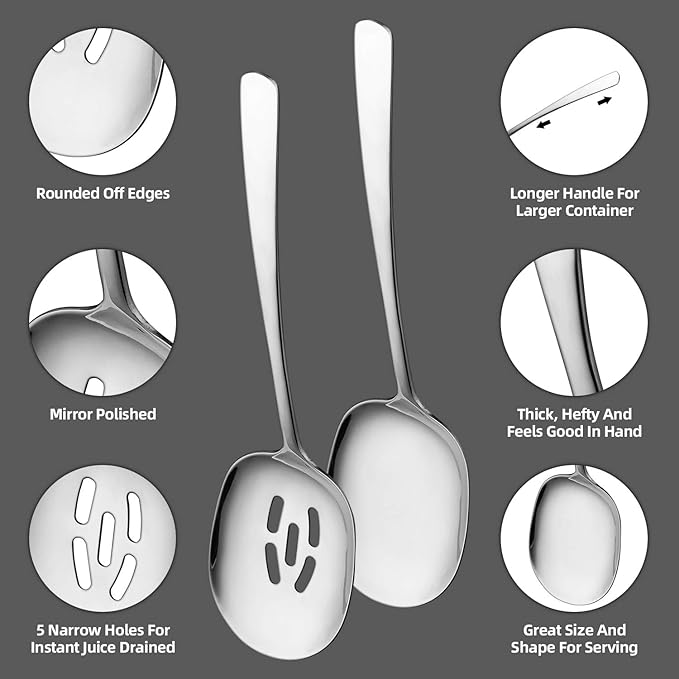 SOLEADER X-Large Serving Spoons Set, 12 Inch Slotted Spoon and Serving Spoon, Premium Spoons