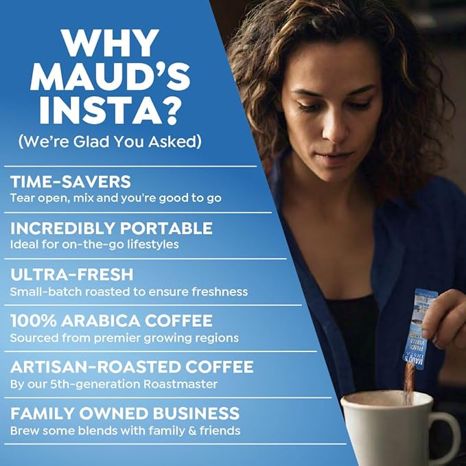 Maud's French Vanilla Instant Coffee, 26 ct, 100% Arabica Coffee, Medium Roast, Instant Hot or Iced