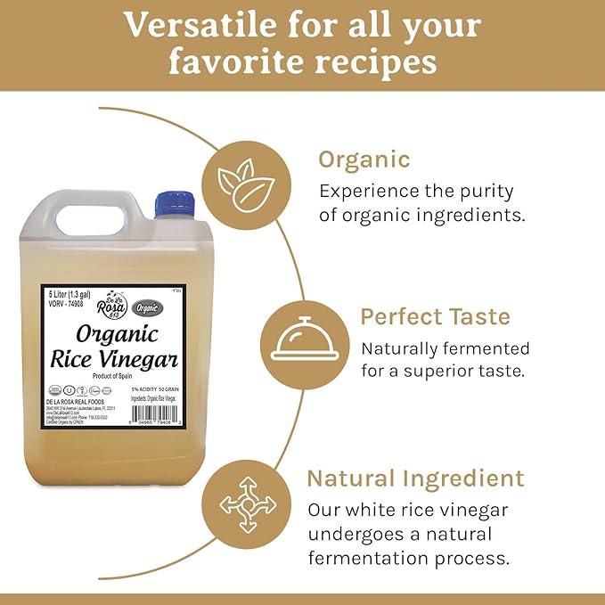 De La Rosa Organic Rice Vinegar 5% Acidity, Kosher, Rice Vinegar for Cooking, Sushi, Salad