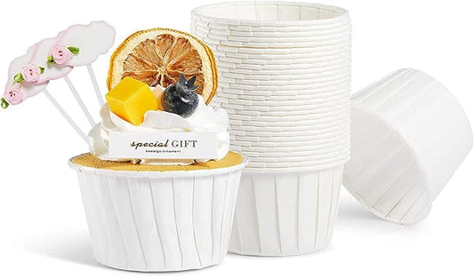 White Cupcake Liners, 100pcs Muffin Baking Cups,Ramekin Holders, Heavy Duty Oil-proof Wrappers for