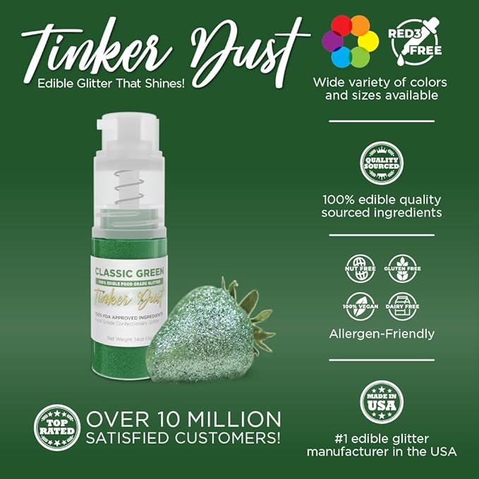 Bakell - Classic Green Tinker Dust (4g, 1x Mini Spray Pump) Edible Glitter for Food, Desserts, and