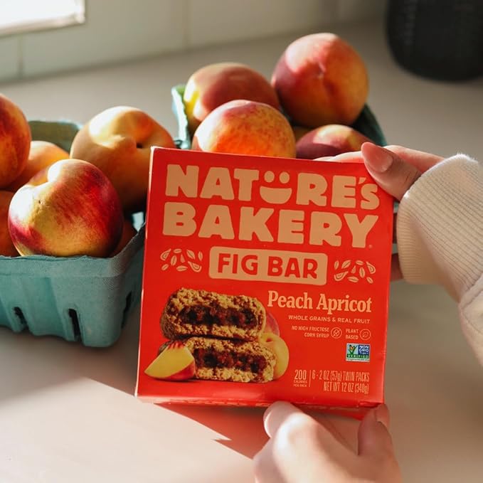 Nature's Bakery Whole Wheat Fig Bars, Peach Apricot, Real Fruit, Vegan, Non-GMO, Snack bar, 6 Count