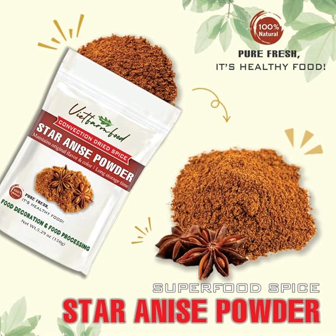 STAR ANISE POWDER 5.29 Oz (150g) VIETFARMFOOD: Natural pure, convection dried seasoning made from