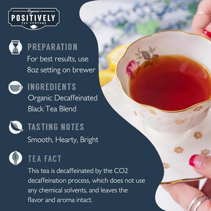 Organic Positively Tea Company, Decaf English Breakfast Black Tea, K-Cup Compatible, 24 Pods