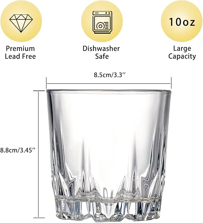 Whiskey Glasses Set of 4,Lead-Free Crystal Old Fashioned Glass,Scotch Glass Tumblers for Drinking