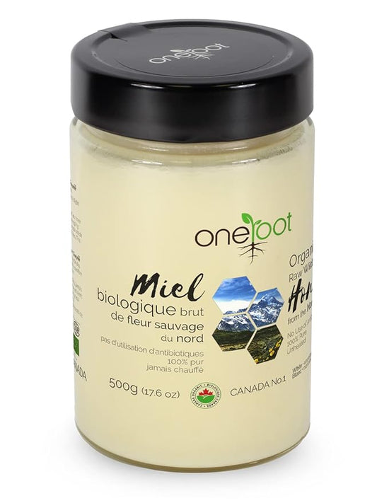 Oneroot 100% Organic Canadian Flower Honey - 17.6 Oz/1.1 Lbs, White Honey Wildflower Unfiltered