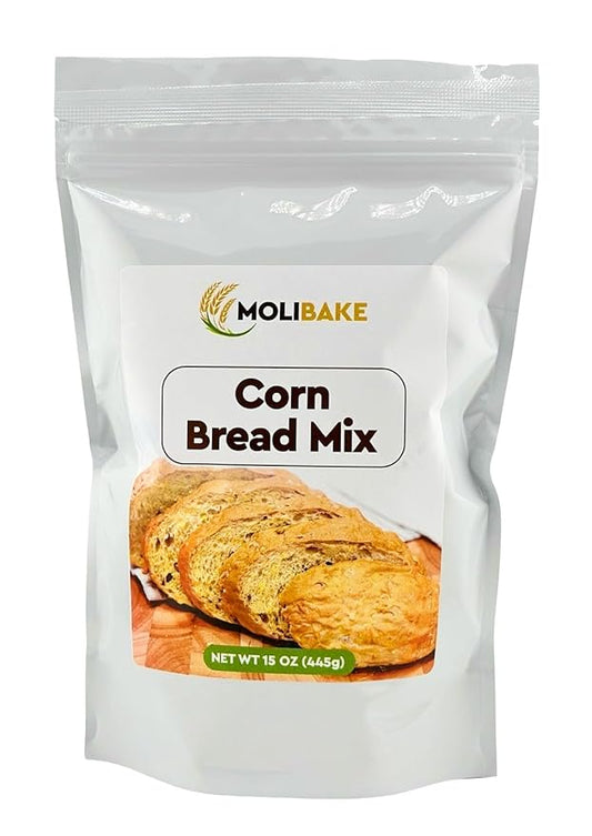 Molibake Corn Bread Mix - All-Natural Baking Mix for Bread Machine and Oven - 15 oz - Bread Mix