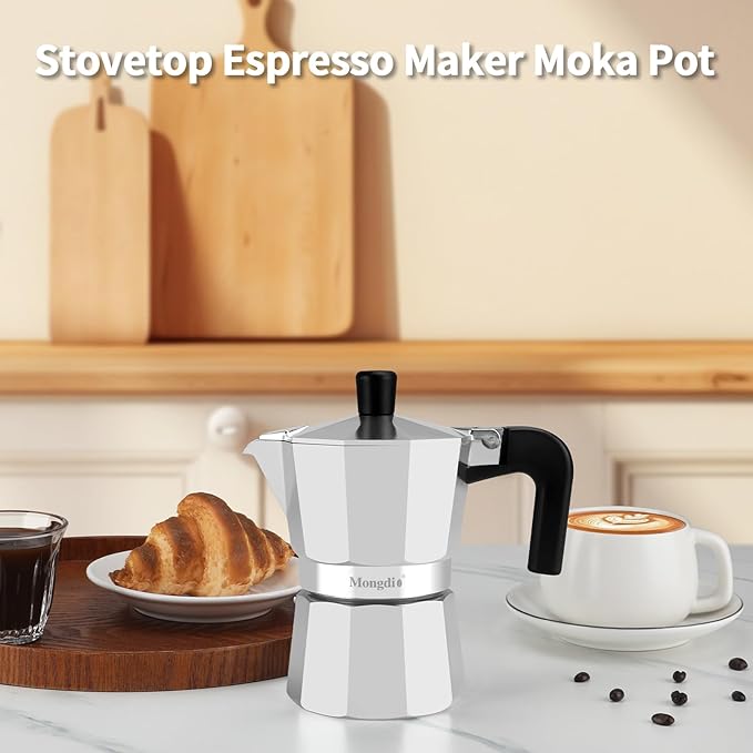 Mongdio Stovetop Espresso Maker Moka Pot, Stove Top Cuban Coffee Maker, Italian Greca Mocha Pot, 3