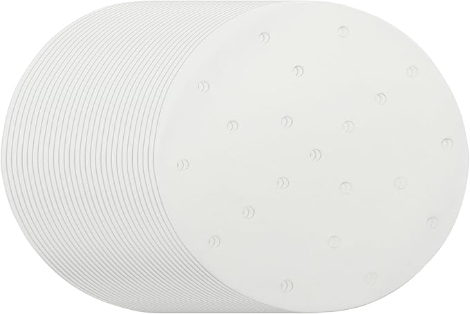 100 Pack 7 Inch Bamboo Steamer Liner - Round Air Fryer Parchment Paper with Holes - White Non Stick