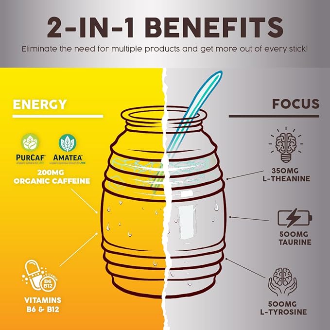 Salud 2-in-1 Energy Drink Powder + Focus, Pineapple Mango, Organic Caffeine, B6 + B12, Theanine