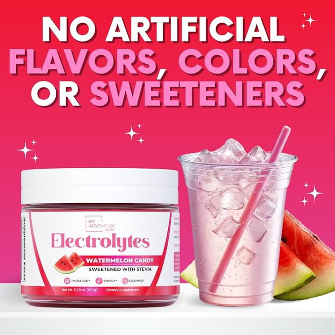 Zero Sugar - Watermelon Candy Electrolytes Powder - Refreshing Hydration - Caffeine Free Energy