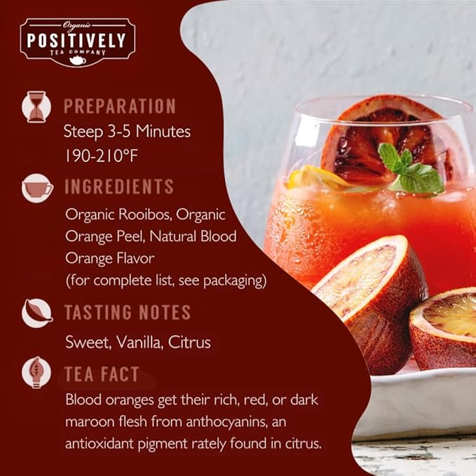 Organic Positively Tea Company, Blood Orange Vanilla Rooibos Tea Bags, 100 Count, Eco-Friendly Tea