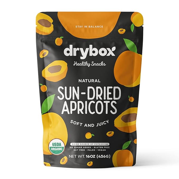 Drybox Unsulfured Organic Sun Dried Turkish Apricots, Unsweetened No Sugar Added, Non-GMO Dried